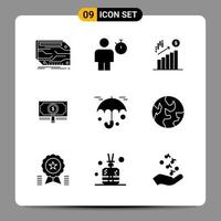 9 símbolos de glifo de paquete de iconos negros signos para diseños receptivos sobre fondo blanco 9 conjunto de iconos vector