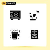 Set of 4 Modern UI Icons Symbols Signs for deposit cup locker science hot Editable Vector Design Elements