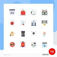 16 Universal Flat Color Signs Symbols of document radio juice sound audio Editable Pack of Creative Vector Design Elements