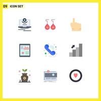 Pictogram Set of 9 Simple Flat Colors of call pulse finger heart monitoring Editable Vector Design Elements