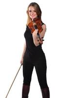 Beautiful natural blond girl playing violin. isolated on white photo