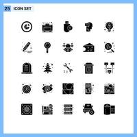 Group of 25 Solid Glyphs Signs and Symbols for creative inner computers dialog stick Editable Vector Design Elements