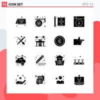 Collection of 16 Vector Icons in solid style Modern Glyph Symbols for Web and Mobile Solid Icon Sign Isolated on White Background 16 Icons Creative Black Icon vector background