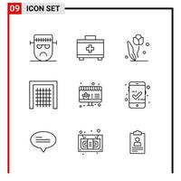 9 General Icons for website design print and mobile apps 9 Outline Symbols Signs Isolated on White Background 9 Icon Pack Creative Black Icon vector background