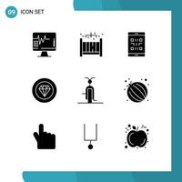 Group of 9 Solid Glyphs Signs and Symbols for filled performance mobile jewelry achievements Editable Vector Design Elements
