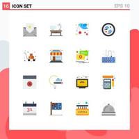 Pictogram Set of 16 Simple Flat Colors of cart technology fly network connected Editable Pack of Creative Vector Design Elements