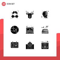 Set of 9 Modern UI Icons Symbols Signs for player web reindeer network growth Editable Vector Design Elements