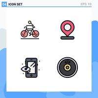 Editable Vector Line Pack of 4 Simple Filledline Flat Colors of activity creative biking map preview Editable Vector Design Elements