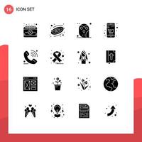 16 Thematic Vector Solid Glyphs and Editable Symbols of call cart animal business study Editable Vector Design Elements