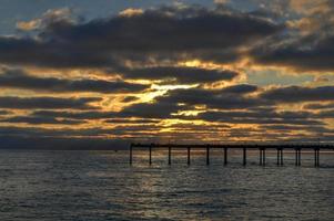 Sunset by the Ocean Beach Pier in San Diego, California. photo