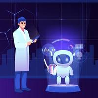 Man scientist with cute robot vector concept illustration