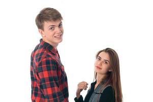 stylish couple in love in studio photo