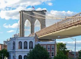 View of the Brooklyn Bridge from Old Fulton Street in New York City. photo