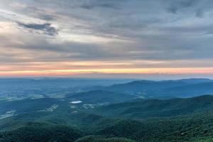 Sunset along the Shenandoah Valley and Blue Ridge Mountains from Shenandoah National Park, Virginia photo