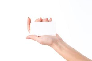 woman's hand with a white sheet of paper in the Palm photo