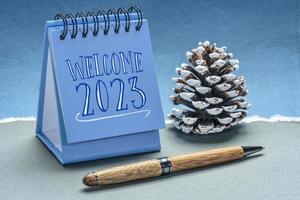 welcome 2023 in spiral desktop calendar photo