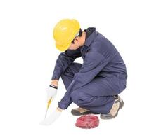 Electrician with bunch of wires photo