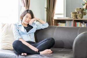 Woman short hair relaxation in living room photo