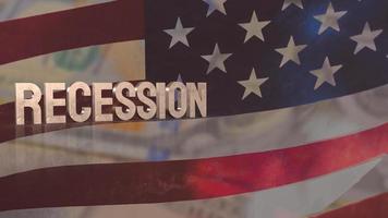 The recession text on Usa flag for business concept 3d rendering photo