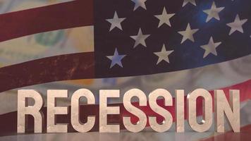 The recession text on Usa flag for business concept 3d rendering photo