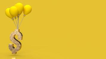 The yellow balloons and gold dollar symbol for business concept 3d rendering photo