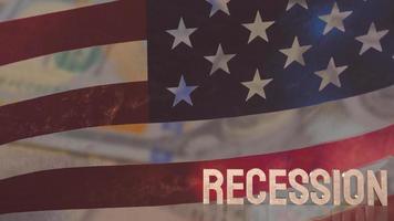 The recession text on Usa flag for business concept 3d rendering photo