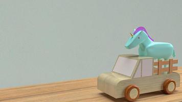The unicorn on wood van truck for business concept 3d rendering photo