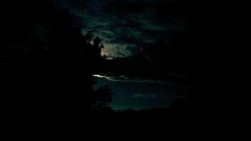 donker bewolkt nacht vervallen met bomen in voorgrond video
