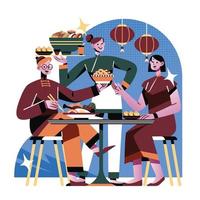 Men And Women Throw A Feast To Celebrate Chinese New Year vector