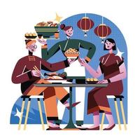 Men And Women Throw A Feast To Celebrate Chinese New Year vector