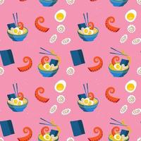 Seamless pattern with bowl of ramen noodles vector illustration