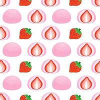 Seamless pattern with strawberry mochi dessert vector illustration