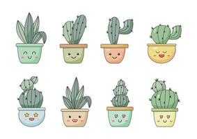 Cute cactus houseplant decoration flat illustration vector