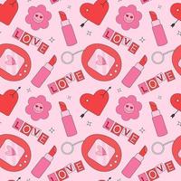 Seamless pattern in trendy retro y2k style. Valentines day pattern vector