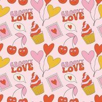 Trendy groovy valentines day seamless pattern. vector