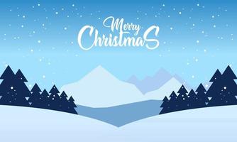 Happy Holidays with Blue Mountains Winter Snowy and Pines Forest Vector Illustration