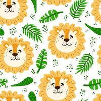 lion animal face head vector seamless pattern muzzle texture. Vector illustration for print, fabrics, textile, wrapping, Baby Shower