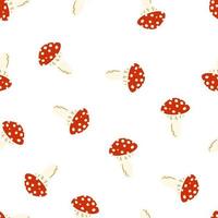 Fly agaric mushrooms vector seamless pattern. Forest children's texture.