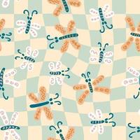 Seamless pattern with butterflies on checkered background. vector