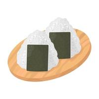 onigiri comida japonesa a bordo sobre un fondo aislado. vector