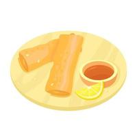 Spring roll and  sauce of tomato in isolated background vector