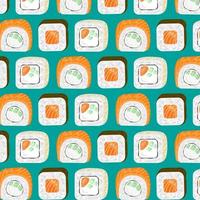 Pattern Different Sushi Nigiri colourful  on green background vector