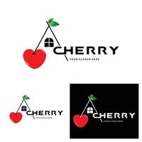 logotipo de fruta de cereza, ilustración vectorial de planta de color rojo, diseño de tienda de frutas, empresa, pegatina, marca de producto vector