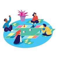 Teenagers Playing Big Size Monopoly Game vector