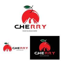 Cherry Fruit logo, Red Colored plant vector illustration, Fruit Shop Design, Company, Sticker, Product Brand