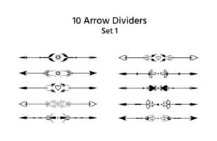 Hand-drawn unique fantasy arrows, double edged. Text dividers, paragraph decorations, separators. Set of ornate delimiter templates for page design, frames and borders, Valentine etc vector