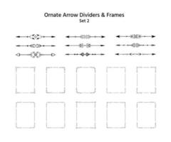 conjunto de varios delimitadores de flecha dibujados a mano, viñetas caligráficas. elegantes líneas retro, marcos, separadores de párrafos para la decoración de páginas. elementos de diseño simples y hermosos vector