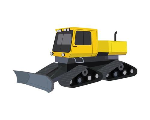 Snowcat. Industy vehicle with a bucket for snow removal. Flat vector illustration isolated on white background