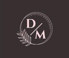 plantilla de logotipos de monograma de boda con letras iniciales dm, plantillas florales y minimalistas modernas dibujadas a mano para tarjetas de invitación, guardar la fecha, identidad elegante. vector