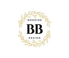 colección de logotipos de monogramas de boda con letras iniciales bb, plantillas florales y minimalistas modernas dibujadas a mano para tarjetas de invitación, guardar la fecha, identidad elegante para restaurante, boutique, café en vector